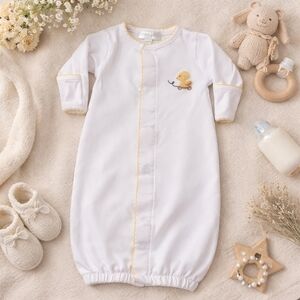 Magnolia Baby Preemie White Gown Yellow Trim Duck Embroidery